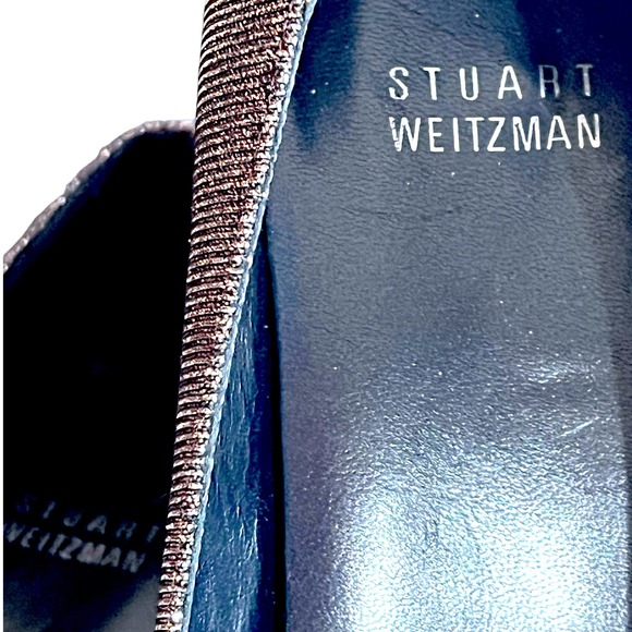 Stuart Weitzman Grey Lurex Glitter Anna Cork Wedge Platform Peep Toe Pumps 9.5 - Picture 12 of 13